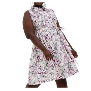 TORRID Ivory Pink Floral Poplin Shirt Women's Dress Sleeveless With Pockets Sz 5